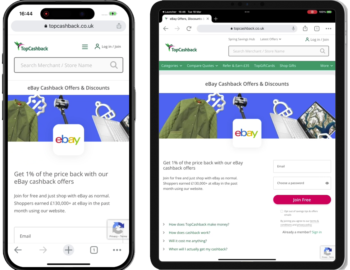 Example of a real iPhone and iPad showing the brand pages screen
