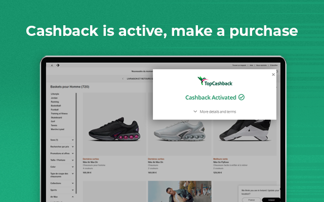Second example image: 'Cashback is active, make a purchase', with the 'Cashback activated' message.
