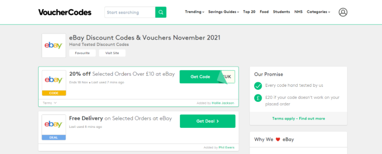 VoucherCodes' brand page