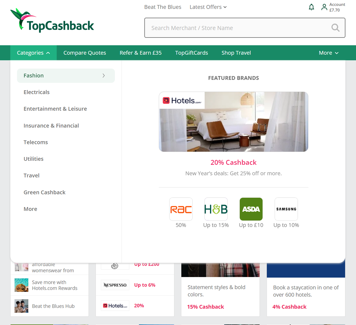 The new TopCashback navigation system